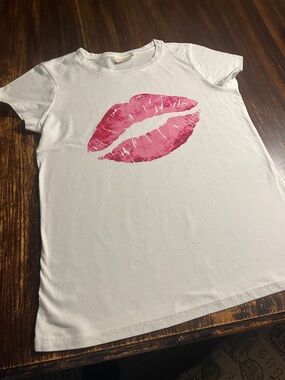 Bobbie Brooks White Tee with Pink Logo Accent